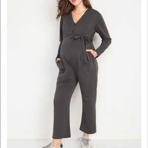 Old Navy charcoal French terry utility maternity jumpsuit